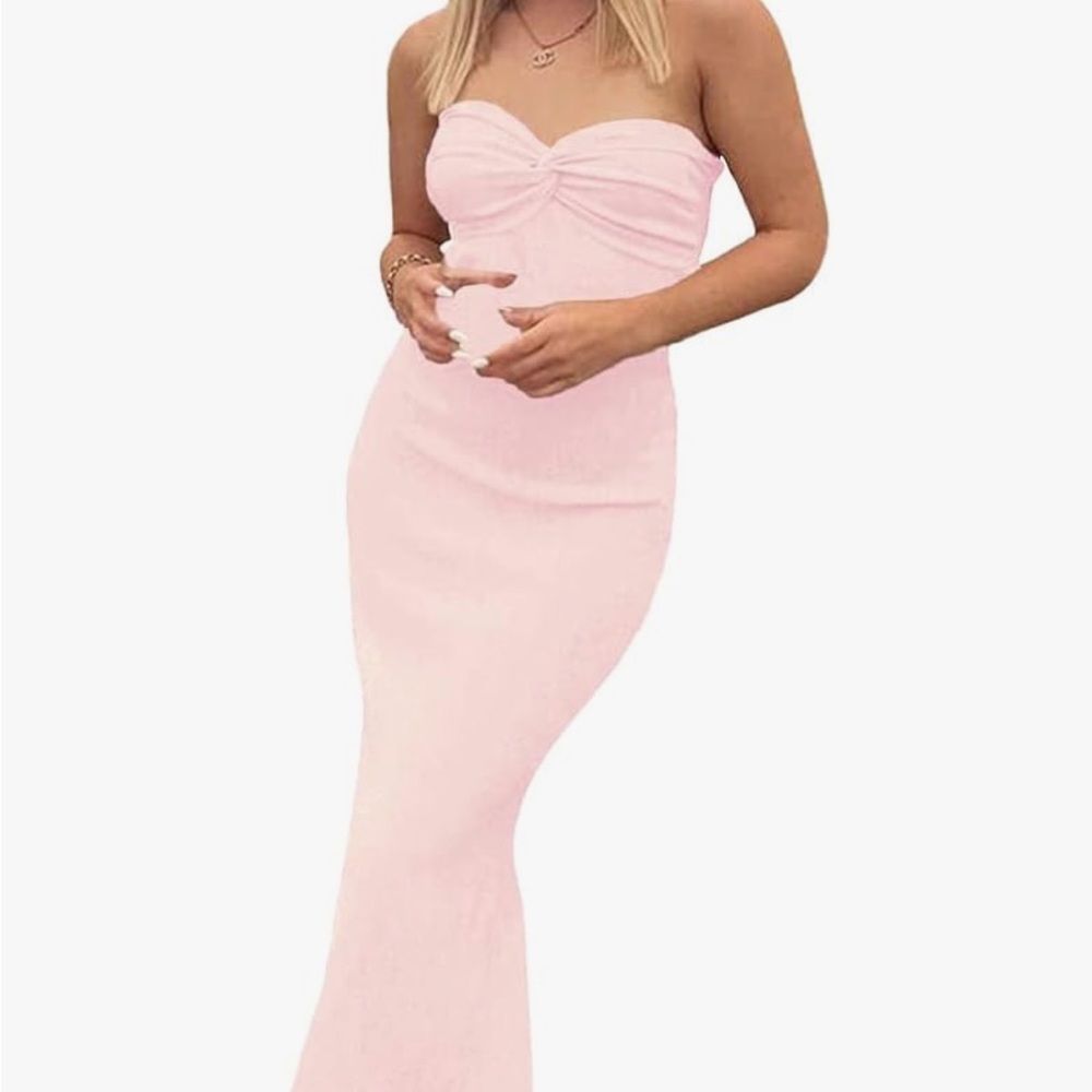 Elegant Pink Strapless Maxi Dress